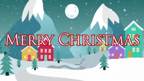 Animation-of-merry-christmas-text-over-winter-scenery