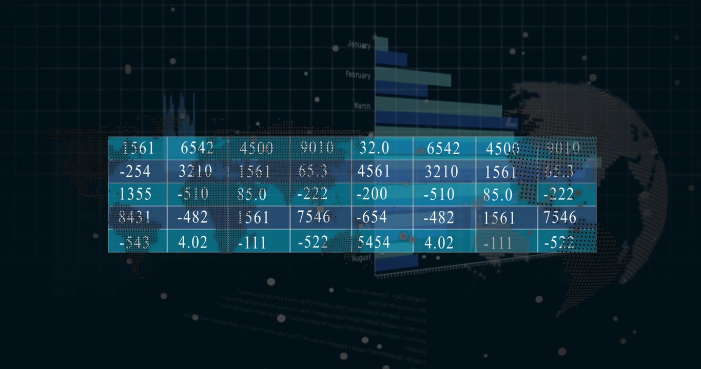 Animation of financial data processing over globe