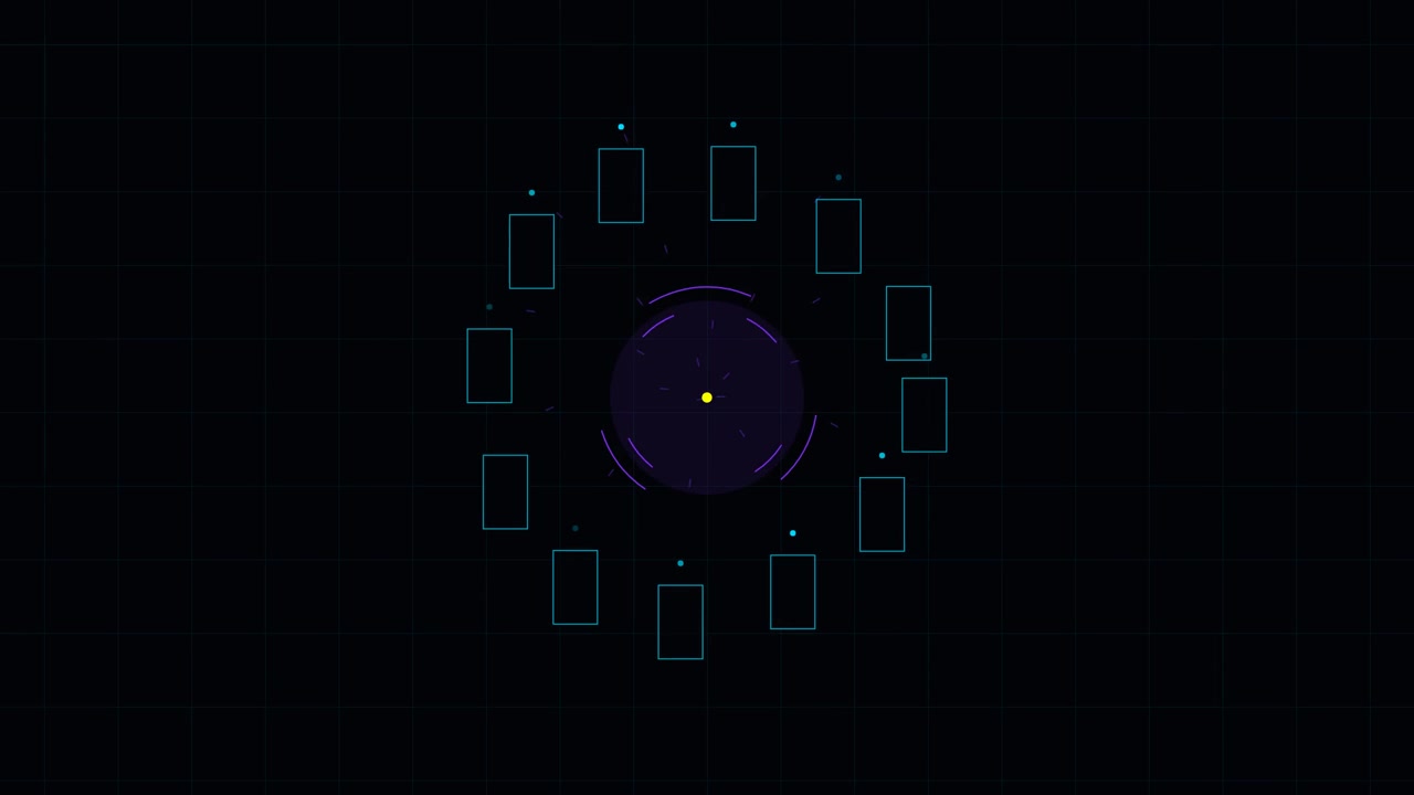 Abstract Digital Interface with Rotating Geometric Shapes and Central Core