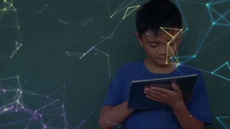 Animation-of-networks-of-connections-over-schoolboy-using-tablet