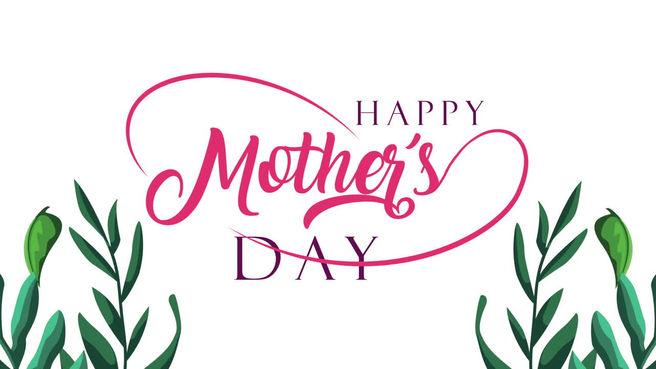 happy mothers day lettering with leafs plants