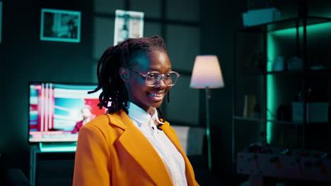 Portrait of african american college student does remote work at home