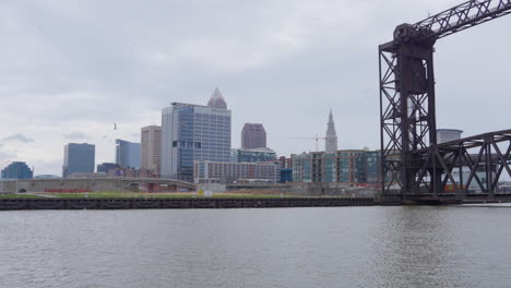 shot of cleveland city near flats cloudy day