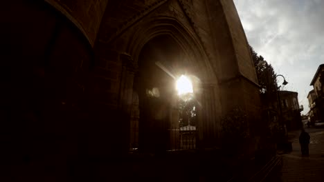 sun shines through colonms of cathedral of saint sophia nicosia