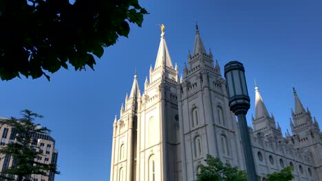 low angle, ground up view of the mormon temple in salt lake city, utah