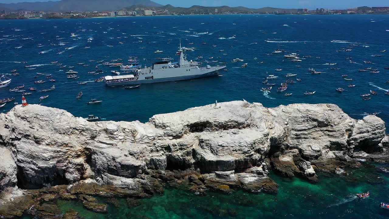 Aerial view of boats in a procession, Isla de Margarita, Venezuela