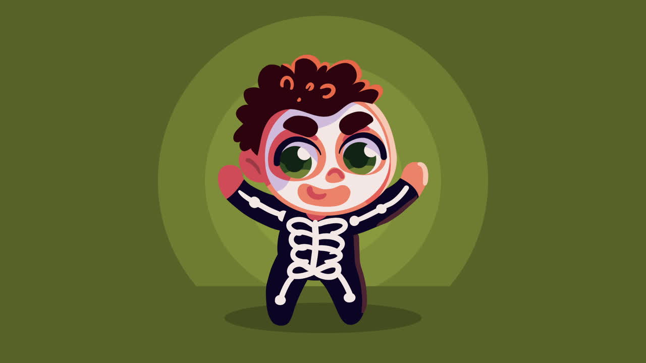 happy halloween animation with skeleton boy