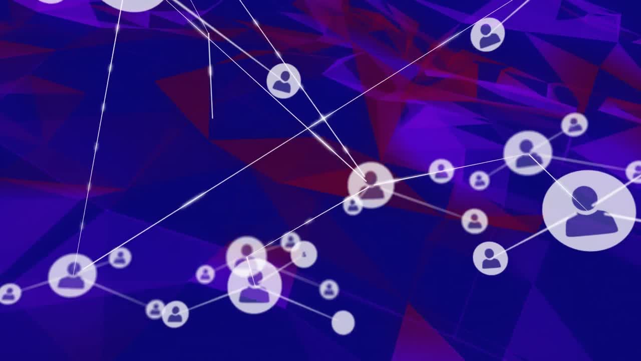 animación de la red de conexiones con las personas iconos sobre azul y rojo