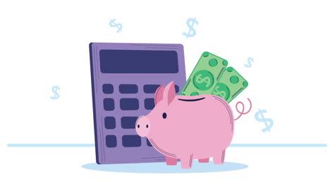 calculator math device with piggy animation