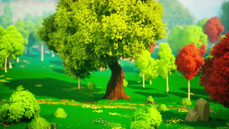 paisaje de bosques bajos y coloridos