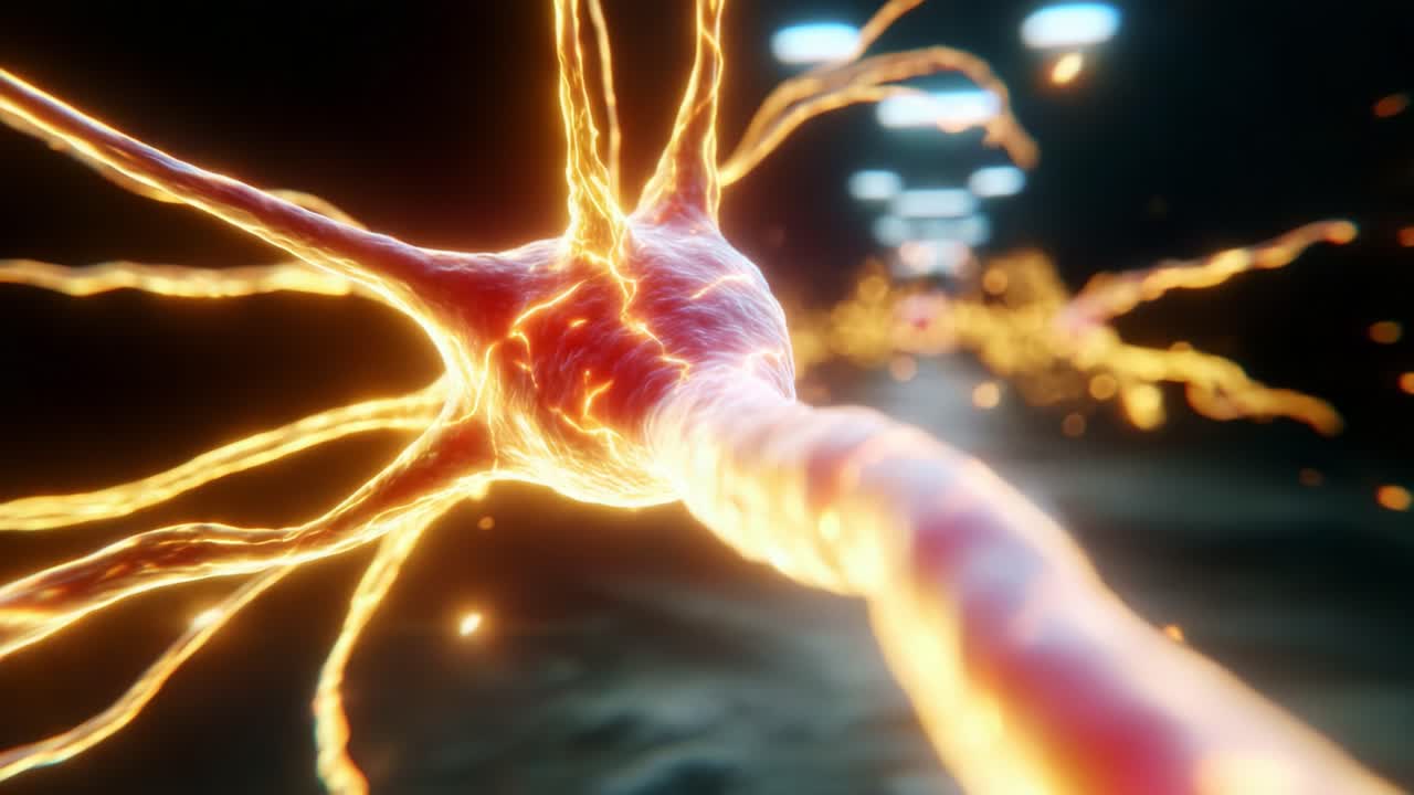 Intricate Interaction of Neurons: A Close-Up Exploration of Neural Communication and Connectivity in the Nervous System Highlighting Individual Neuron Structure and Activity with Glowing Synapses