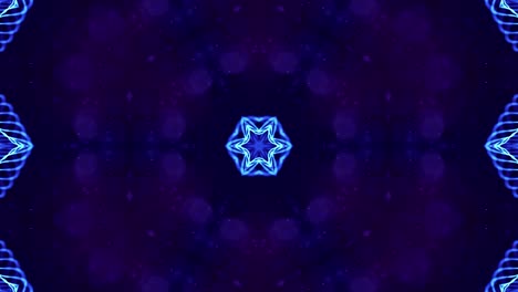 4k looped sci-fi 3d background with glow blue particles form lines, surfaces, complex symmetrical structures like star in kaleidoscope. abstract theme of microworld or nanotechnology 7