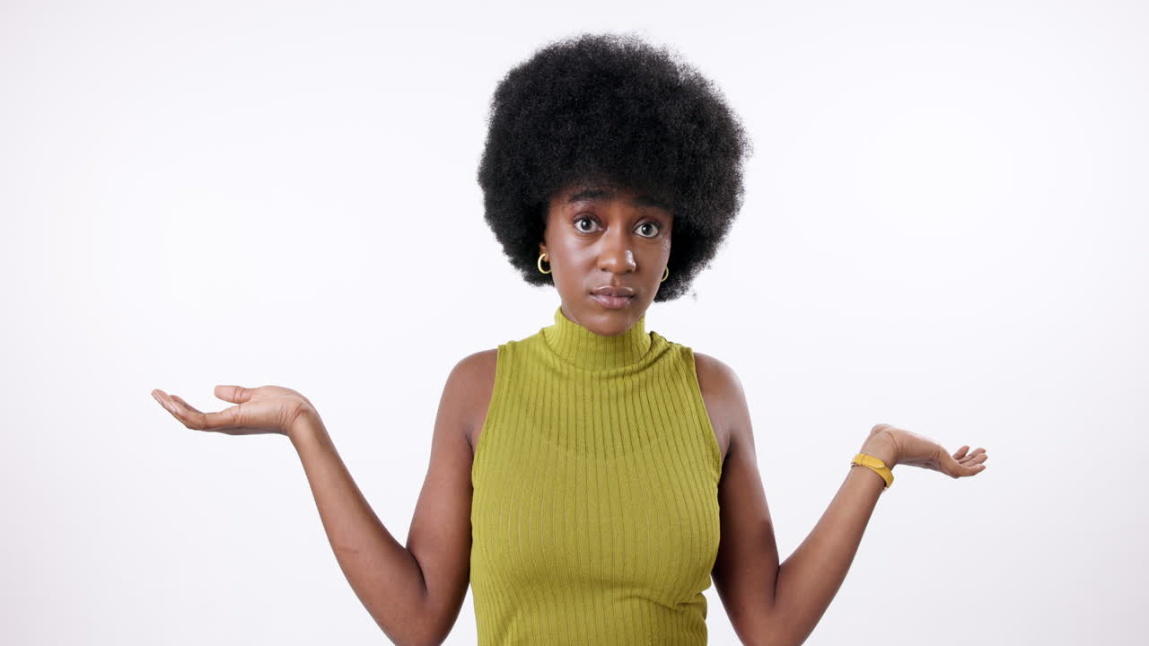 A woman shrugging