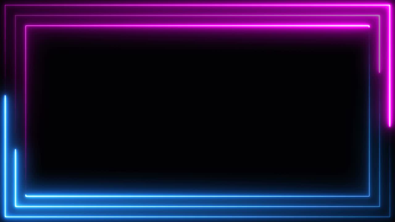 파란색, 보라색, 분홍색, 네온 프레임, 라이트 라인, 러닝 루프, 사각형, 검은색 오버레이, 추가 또는 스크린 모드에서 영상 위에 놓거나 배경으로 사용하십시오.