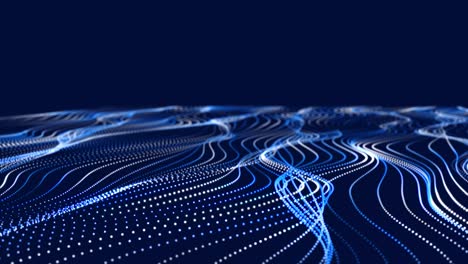 abstract flow of luminous particles on dark background. movement of colored dots. big data visualization. 3d rendering. seamless loop. 4k