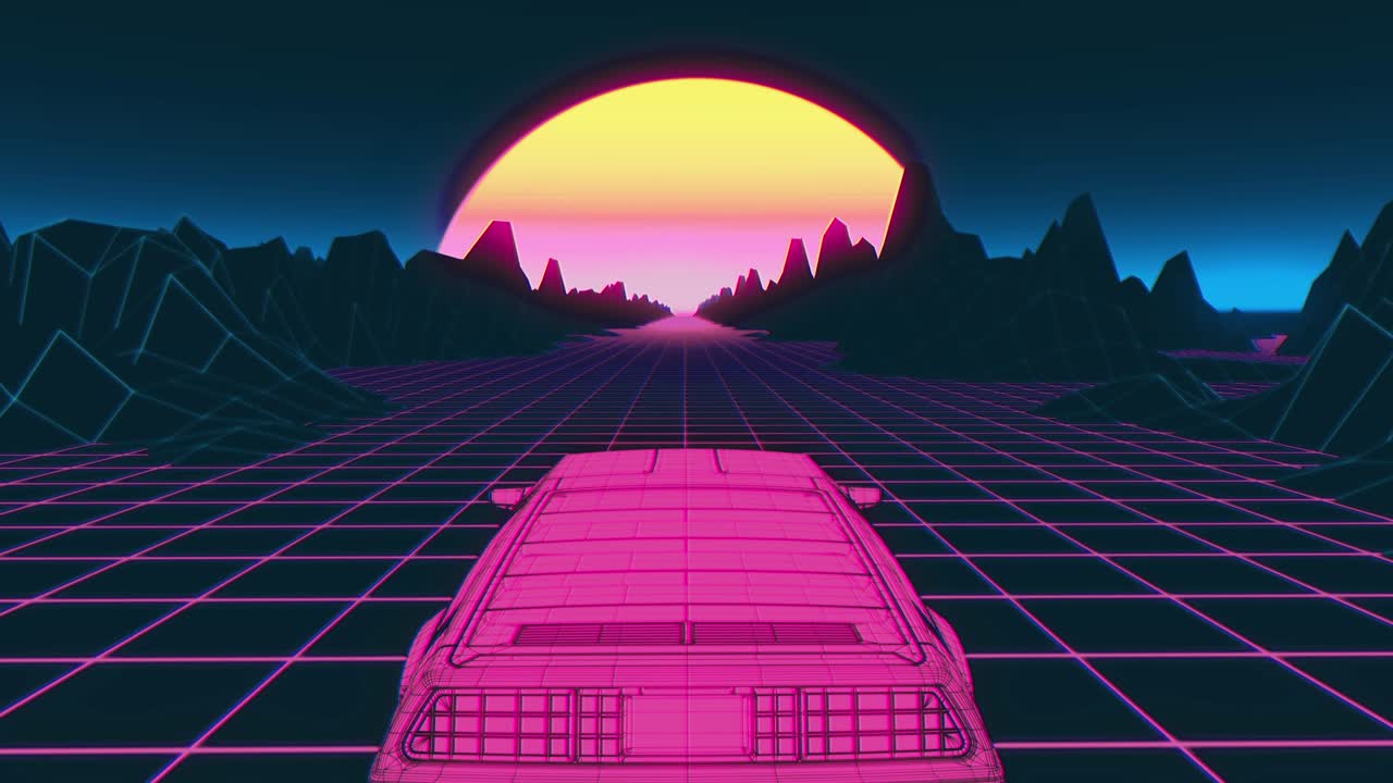retro futurista estilo de los años 80 fondo de coche de ciencia ficción. bucle sin costuras animación de video 3d