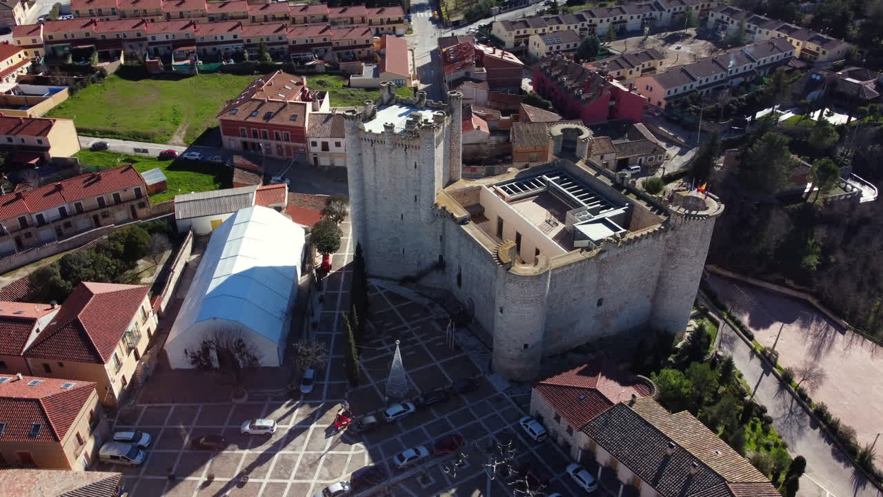 Aerial View of a Medieval Castle in a Spanish Town