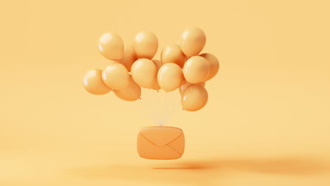 animación en bucle del sobre del mensaje con globos, renderización en 3d.