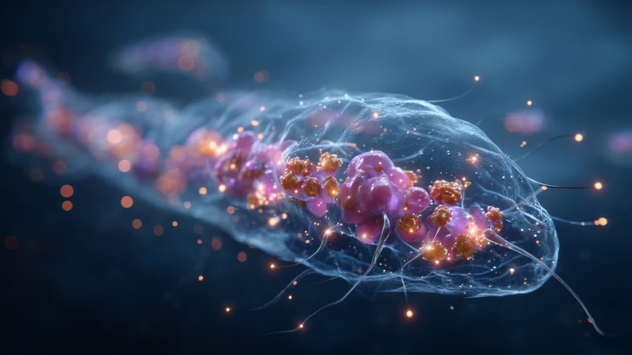 A stunning depiction of a microscopic organism, showcasing intricate structures and vibrant colors with glowing elements, illustrating the beauty of life at the cellular level