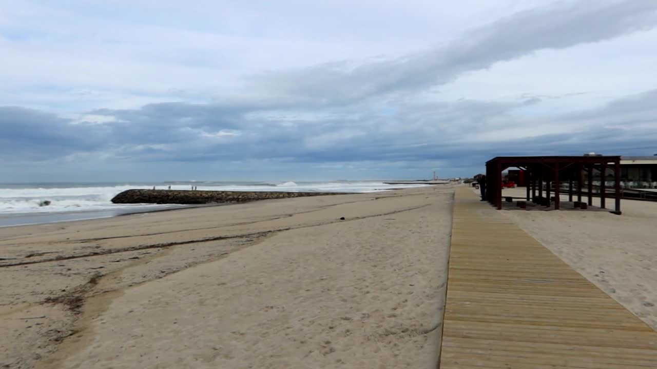 Pemandangan Panorama ke Kiri Pantai Costa Nova, Portugal