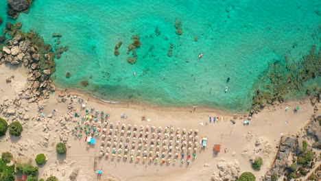 top down view descending idyllic scenery crystal clear water, sandy falasarna beach, famous destinations