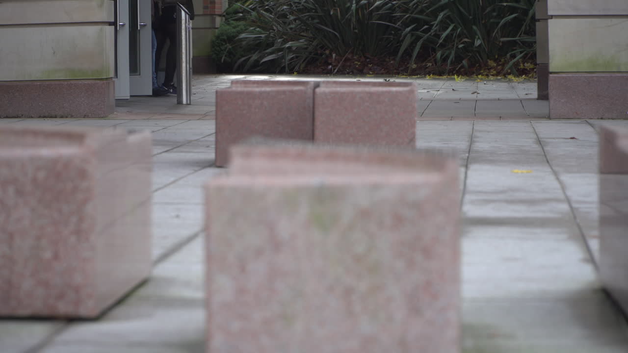 estudiantes universitarios caminando fuera de los edificios del campus, anónimos