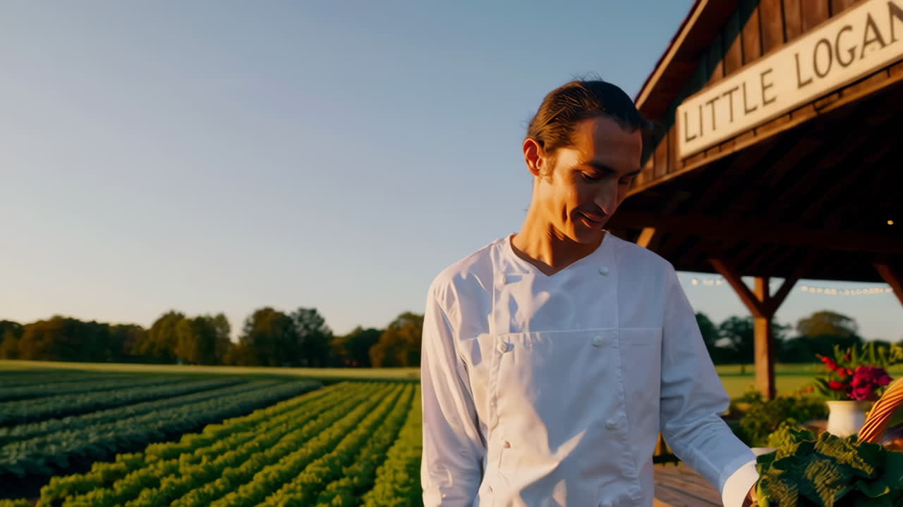 Chef che raccoglie prodotti freschi da una fattoria