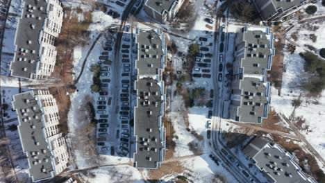 residential apartment buildings block of flats of soviet period aerial drone top view in vilnius