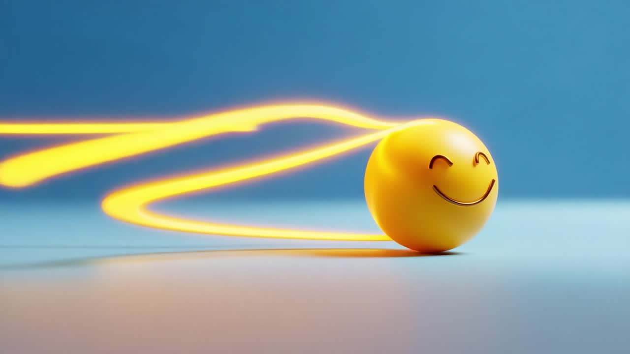 A joyful animated yellow ball with a smiling face, propelled forward with a bright orange trail, capturing a sense of motion and happiness in a dynamic and playful scene