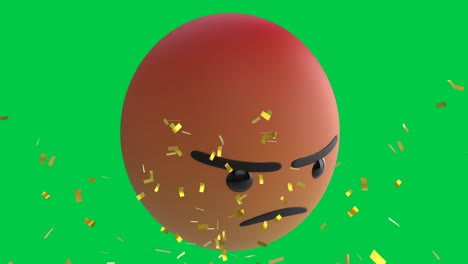 Animation-of-confetti-falling-over-angry-emoji-emoticon-icon-over-green-screen