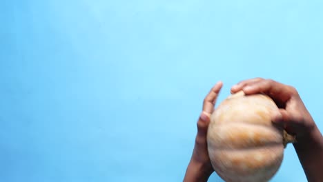 hands holding a pumpkin