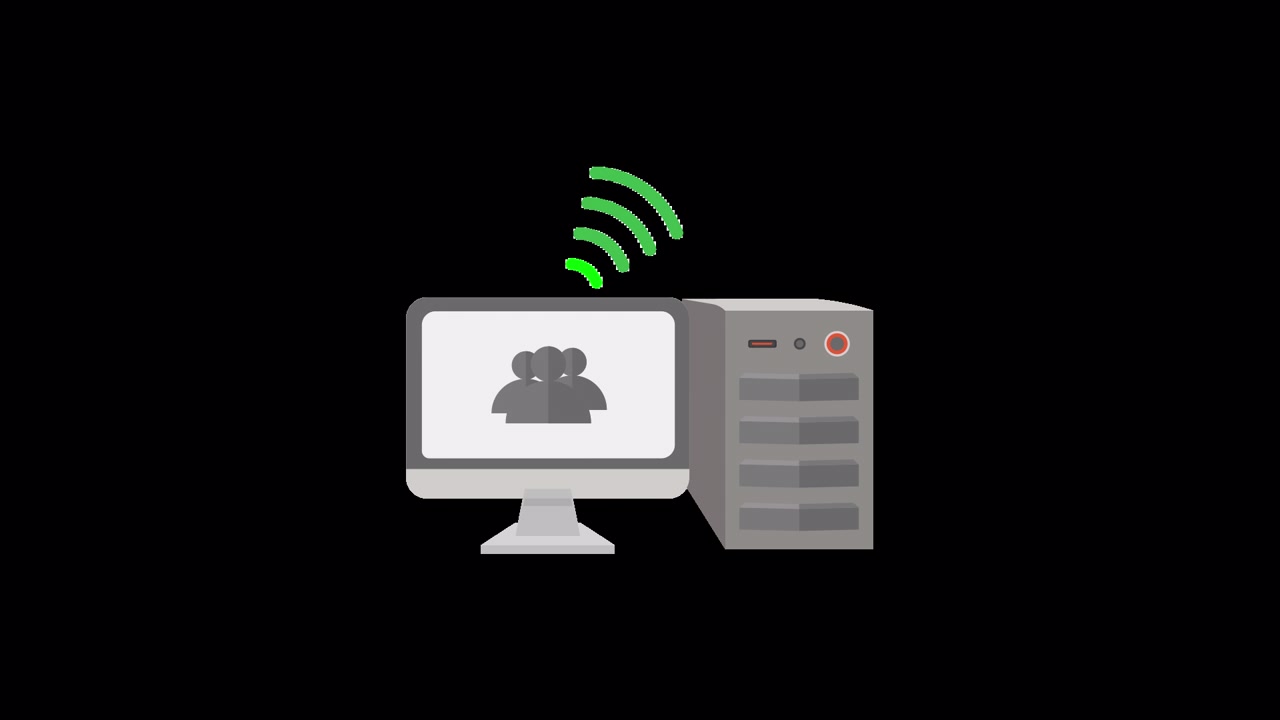 Animated Computer with Network Connection and People Icons