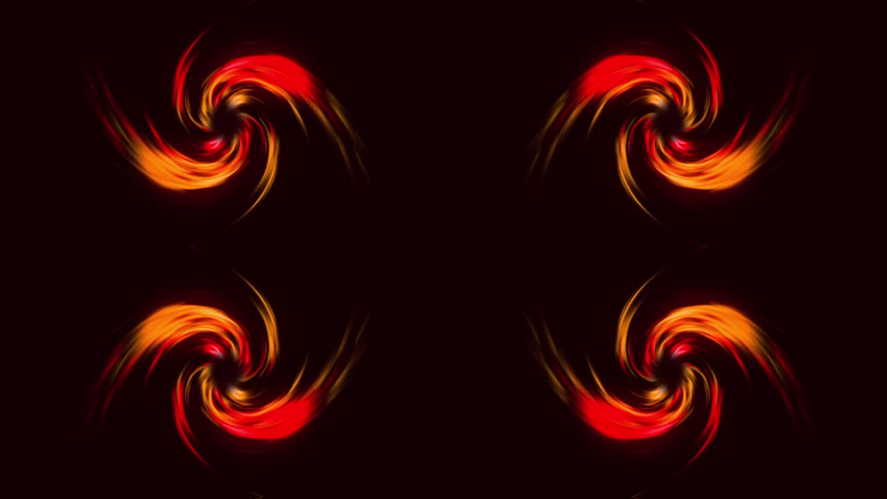 animación de cuatro ondas de luz anaranjadas y rojas brillantes que se mueven sobre un fondo negro