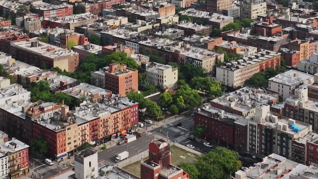 View of bustling residential neighborhoods in New York City from above