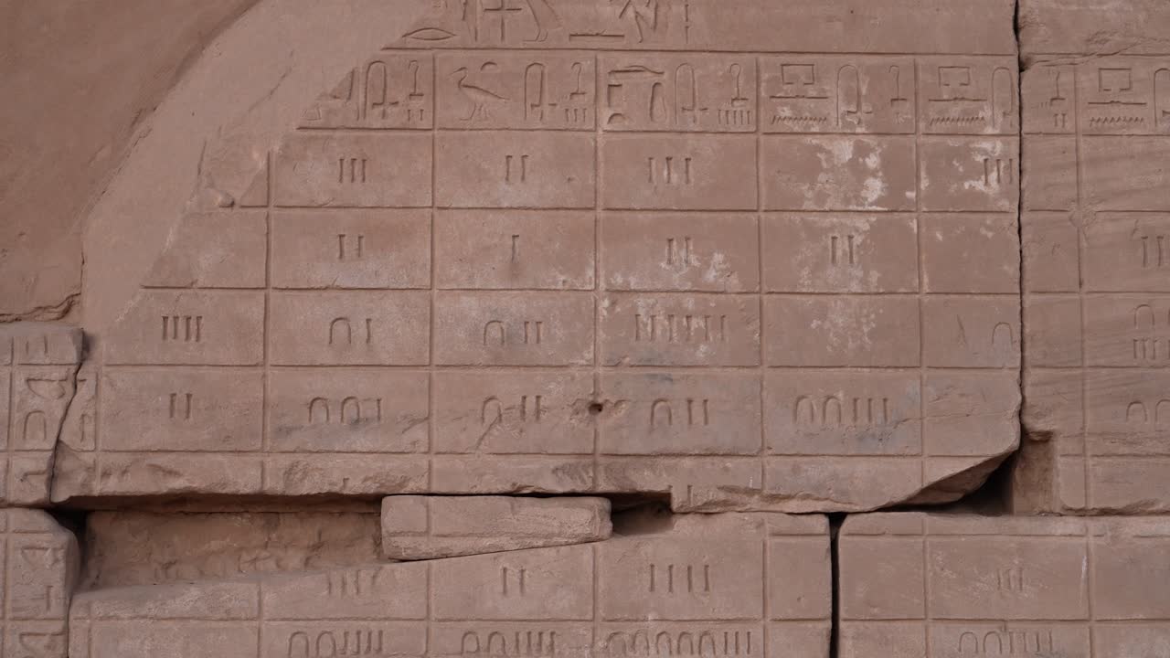 Ancient Egyptian spreadsheet documenting harvests engraved on a wall in the Karnak Temple in Luxor Egypt