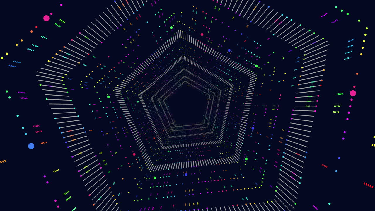 Futuristic hexagons with neon dots and lines in vertigo on dark gradient