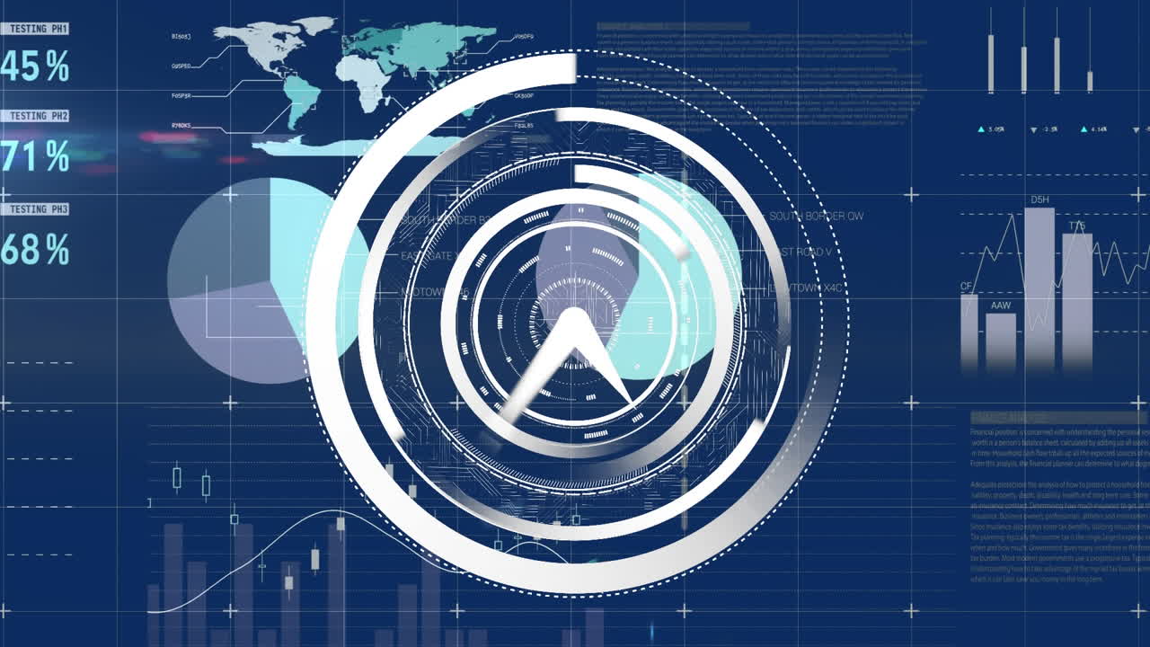 reloj blanco y gráficos en movimiento sobre fondo azul