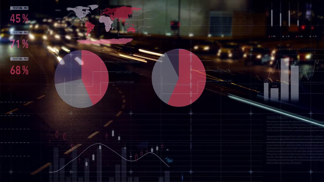 animación del procesamiento de estadísticas sobre el paisaje urbano