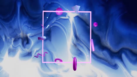 Animation-of-shapes-over-blue-liquid-on-white-background