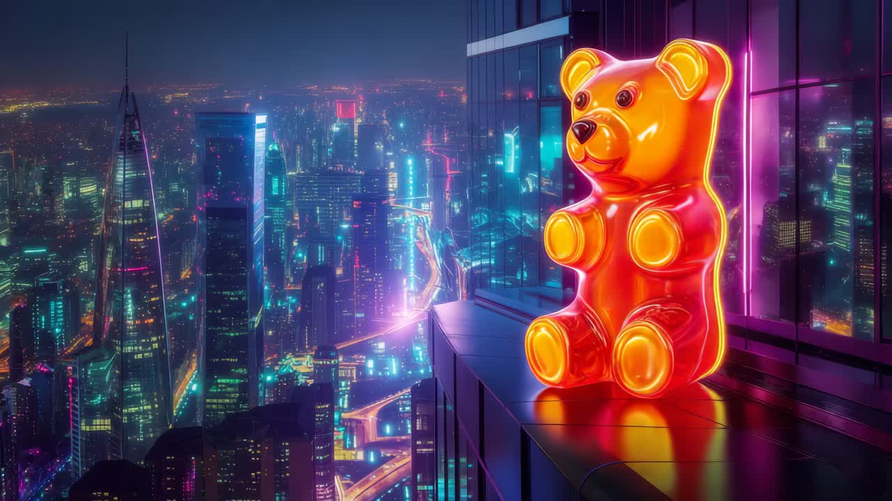 Gummy Bear in a Neon City