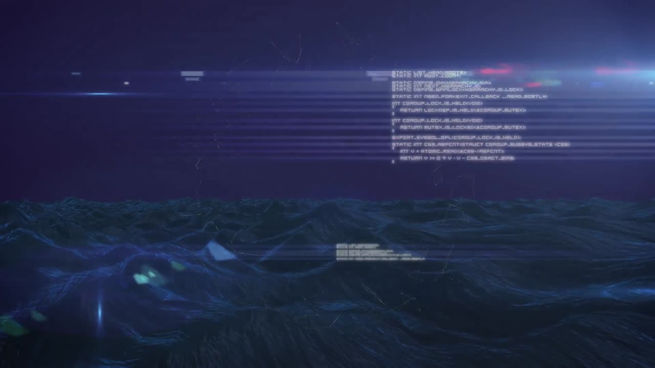 Animation of data processing over mountains and light spots