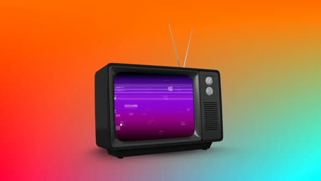 television on a colourful background wit pixel noise