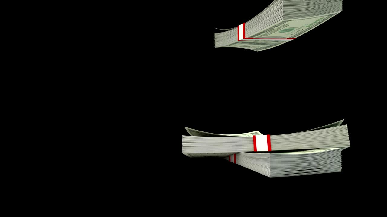 알파 채널을 분리한 4k에서 미국 달러 돈의 떨어지는 어리