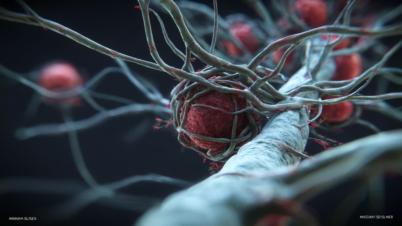 An intricate close-up view of a neuron showcasing its branching dendrites and synaptic connections, emphasizing the complex structure and cellular details in stunning clarity