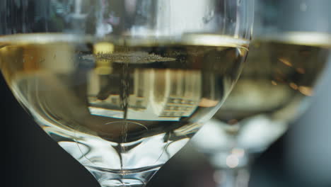 closeup shot of champagne degustation at a french restaurant with blurred background