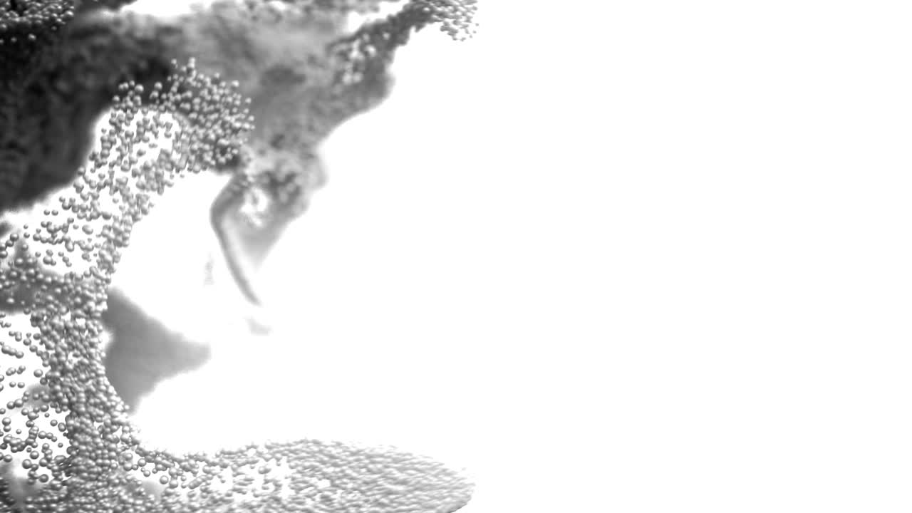 Abstract spheres moving across frame like liquid.
