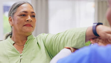 rehabilitation, breathe and nurse with senior