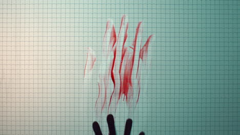 hand smearing blood on window brutal murder mysterious death concept