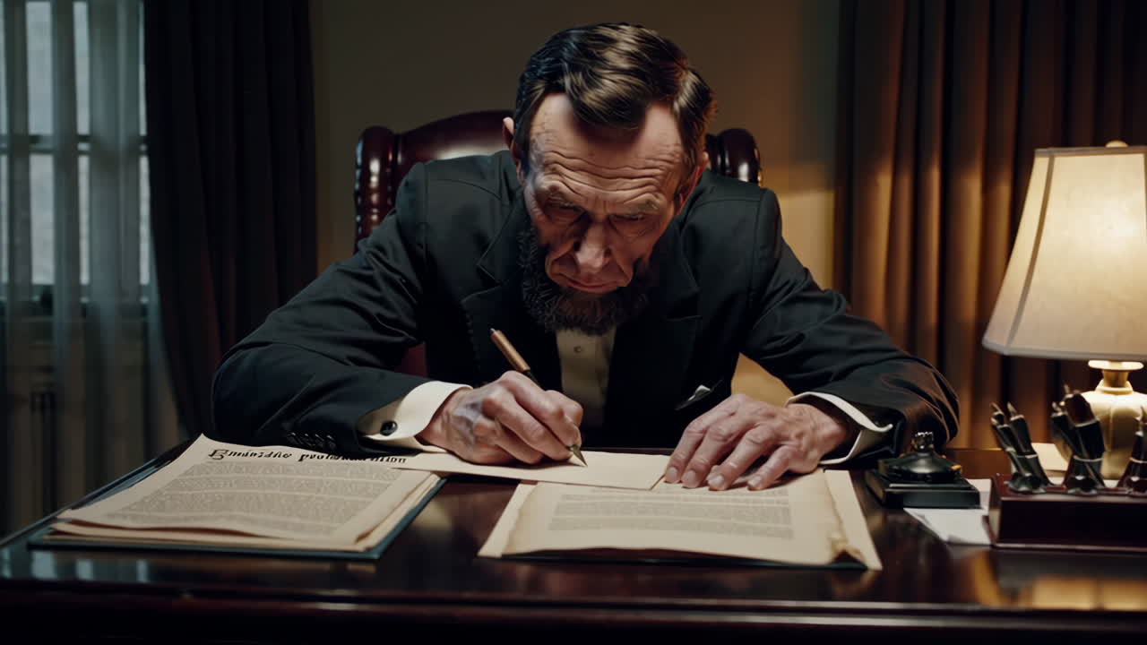 President Abraham Lincoln Signing Documents