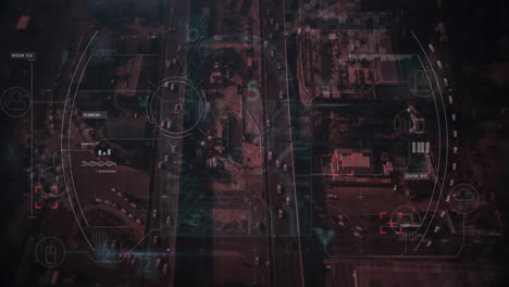 animación de procesamiento de datos e iconos de seguridad en el paisaje urbano